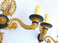 Load image into Gallery viewer, Antique PAIR French Empire Wall Light Sconce 2 Lights Swan Gilded Bronze 1900