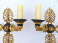 Load image into Gallery viewer, Antique PAIR French Empire Wall Light Sconce 2 Lights Swan Gilded Bronze 1900