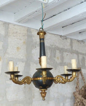 Load image into Gallery viewer, XL Antique French 6 Arms Ormolu Bronze Tole Chandelier Ceiling Empire Style RARE
