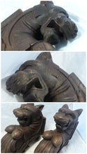 Load image into Gallery viewer, RARE Pair Huge 18" Gothic Oak Wood Carved Wall Console French 19th Foot lamp