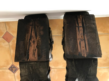 Load image into Gallery viewer, RARE Pair Huge 18" Gothic Oak Wood Carved Wall Console French 19th Foot lamp