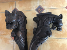 Load image into Gallery viewer, RARE Pair Huge 18" Gothic Oak Wood Carved Wall Console French 19th Foot lamp