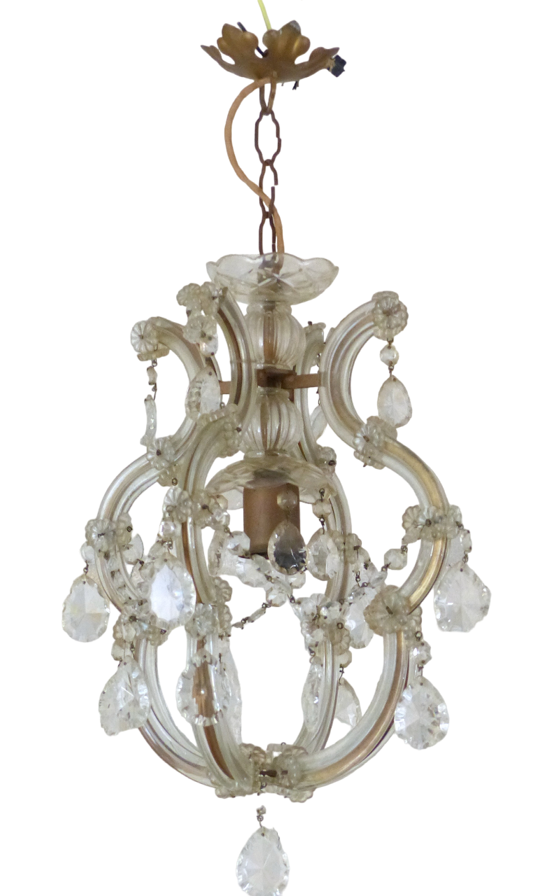 Gorgeous antique 1940 Venetian Murano Ball Ceiling Chandelier Crystal Prism Cage