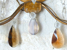 Load image into Gallery viewer, Gorgeous PAIR Antique Wall Light Sconces glass Drops Gilded Metal Italy 1940's