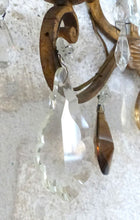 Load image into Gallery viewer, Gorgeous PAIR Antique Wall Light Sconces glass Drops Gilded Metal Italy 1940's
