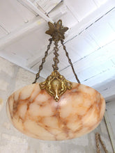 Load image into Gallery viewer, 1900 Gorgeous Antique French Carved Alabaster Pendant Chandelier Ceiling Cherub
