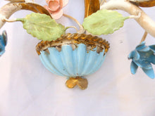Load image into Gallery viewer, Charming Florentine PAIR Wall Light Enameld Metal Tole Flowers 1950 Italian