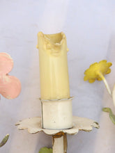 Load image into Gallery viewer, Charming Florentine PAIR Wall Light Enameld Metal Tole Flowers 1950 Italian