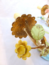 Load image into Gallery viewer, Charming Florentine PAIR Wall Light Enameld Metal Tole Flowers 1950 Italian