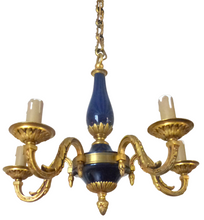 Load image into Gallery viewer, 1930 Gorgeous Antique French Bronze RARE Cobalt Porcelain Chandelier Louis XVI