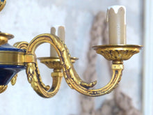 Load image into Gallery viewer, 1930 Gorgeous Antique French Bronze RARE Cobalt Porcelain Chandelier Louis XVI