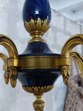 Load image into Gallery viewer, 1930 Gorgeous Antique French Bronze RARE Cobalt Porcelain Chandelier Louis XVI