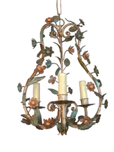 Load image into Gallery viewer, Gorgeous Italian Vintage Tole Louis XVI Chandelier iron Flower Foliage 1950
