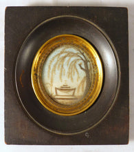 Load image into Gallery viewer, Miniature Travail cheveux paysage Temple Croix cadre bois Restauration XIXème