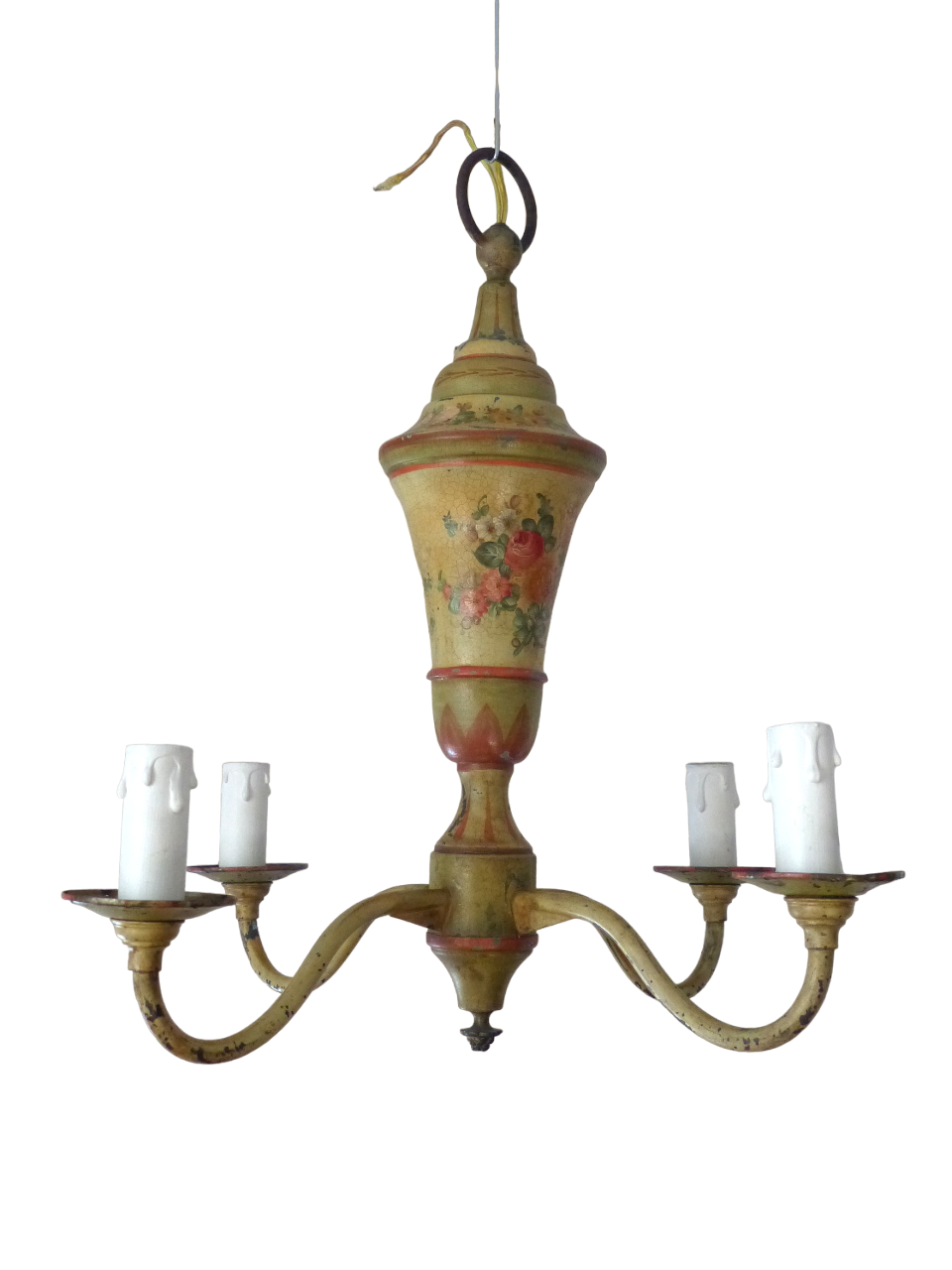 French Antique Chandelier 4 Lights Painted Tole 19TH Directoire Empire Style