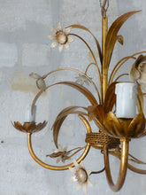 Load image into Gallery viewer, Nice Gilded Enameled Flower Chandelier Ceiling 70' Regency Mid Century HANS KOGL