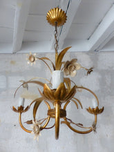 Load image into Gallery viewer, Nice Gilded Enameled Flower Chandelier Ceiling 70' Regency Mid Century HANS KOGL