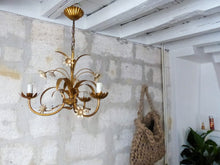 Load image into Gallery viewer, Nice Gilded Enameled Flower Chandelier Ceiling 70' Regency Mid Century HANS KOGL