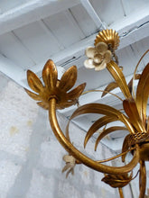 Load image into Gallery viewer, Nice Gilded Enameled Flower Chandelier Ceiling 70' Regency Mid Century HANS KOGL