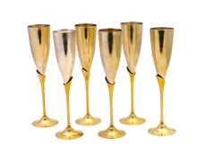 Load image into Gallery viewer, Charming Set of x6 Vintage Champagne Flutes - Brass & Gilded Metal - 9"
