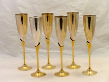 Load image into Gallery viewer, Charming Set of x6 Vintage Champagne Flutes - Brass & Gilded Metal - 9"