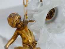 Load image into Gallery viewer, Vintage French 2 Arms Ormolu Bronze &amp; Glass Chandelier Ceiling Cherub Putti
