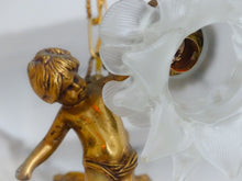 Load image into Gallery viewer, Vintage French 2 Arms Ormolu Bronze & Glass Chandelier Ceiling Cherub Putti