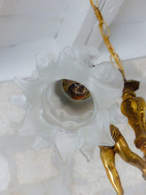 Load image into Gallery viewer, Vintage French 2 Arms Ormolu Bronze & Glass Chandelier Ceiling Cherub Putti