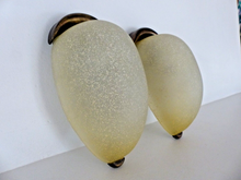 Load image into Gallery viewer, Vintage RARE Pair Wall Lights Space Age Spotted Glass &amp; Bronze Lamp 1970

