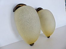 Load image into Gallery viewer, Vintage RARE Pair Wall Lights Space Age Spotted Glass & Bronze Lamp 1970