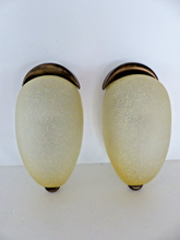 Load image into Gallery viewer, Vintage RARE Pair Wall Lights Space Age Spotted Glass & Bronze Lamp 1970