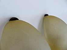 Load image into Gallery viewer, Vintage RARE Pair Wall Lights Space Age Spotted Glass &amp; Bronze Lamp 1970
