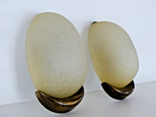 Load image into Gallery viewer, Vintage RARE Pair Wall Lights Space Age Spotted Glass & Bronze Lamp 1970