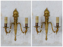 Load image into Gallery viewer, Antique PAIR French Empire Wall Light Sconce 2 Lights Torch Gilded Bronze 1950