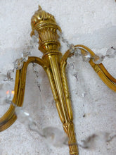 Load image into Gallery viewer, Antique PAIR French Empire Wall Light Sconce 2 Lights Torch Gilded Bronze 1950