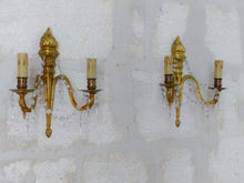 Load image into Gallery viewer, Antique PAIR French Empire Wall Light Sconce 2 Lights Torch Gilded Bronze 1950
