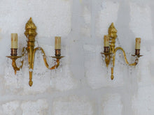 Load image into Gallery viewer, Antique PAIR French Empire Wall Light Sconce 2 Lights Torch Gilded Bronze 1950
