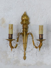 Load image into Gallery viewer, Antique PAIR French Empire Wall Light Sconce 2 Lights Torch Gilded Bronze 1950