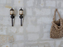 Load image into Gallery viewer, Antique Empire Style French Pair Brass Torch Wall Lights sconce Glass Lamp 1930