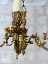 Load image into Gallery viewer, Vintage French 6 Arms Gilt Bronze Brass Chandelier Ceiling Rococo Louis XV 50&#39;s

