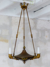 Load image into Gallery viewer, Antique French 3 Arms Ormolu Bronze Brass Tole Chandelier Ceiling Empire 1900