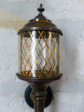 Load image into Gallery viewer, Antique Empire Style French Pair Brass Torch Wall Lights sconce Glass Lamp 1930
