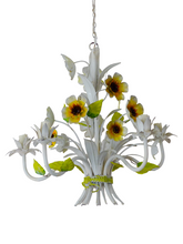 Load image into Gallery viewer, Charming Florentine Chandelier Tole Painted Metal Flowers 60's Italian Ceiling
