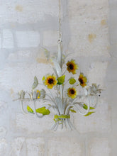 Load image into Gallery viewer, Charming Florentine Chandelier Tole Painted Metal Flowers 60's Italian Ceiling