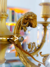 Load image into Gallery viewer, 19TH Antique French 4 Arms Ormolu Bronze Chandelier with Rams Crystal Ceiling