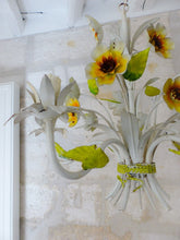 Load image into Gallery viewer, Charming Florentine Chandelier Tole Painted Metal Flowers 60's Italian Ceiling