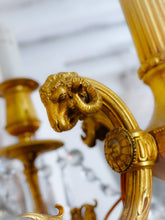 Load image into Gallery viewer, 19TH Antique French 4 Arms Ormolu Bronze Chandelier with Rams Crystal Ceiling
