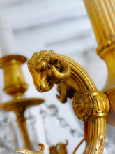Load image into Gallery viewer, 19TH Antique French 4 Arms Ormolu Bronze Chandelier with Rams Crystal Ceiling