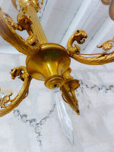Load image into Gallery viewer, 19TH Antique French 4 Arms Ormolu Bronze Chandelier with Rams Crystal Ceiling