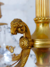 Load image into Gallery viewer, 19TH Antique French 4 Arms Ormolu Bronze Chandelier with Rams Crystal Ceiling